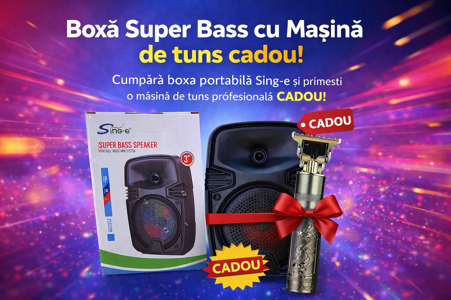 SUPER OFERTĂ boxă portabilă BT cu o mașină de tuns cadou !!!