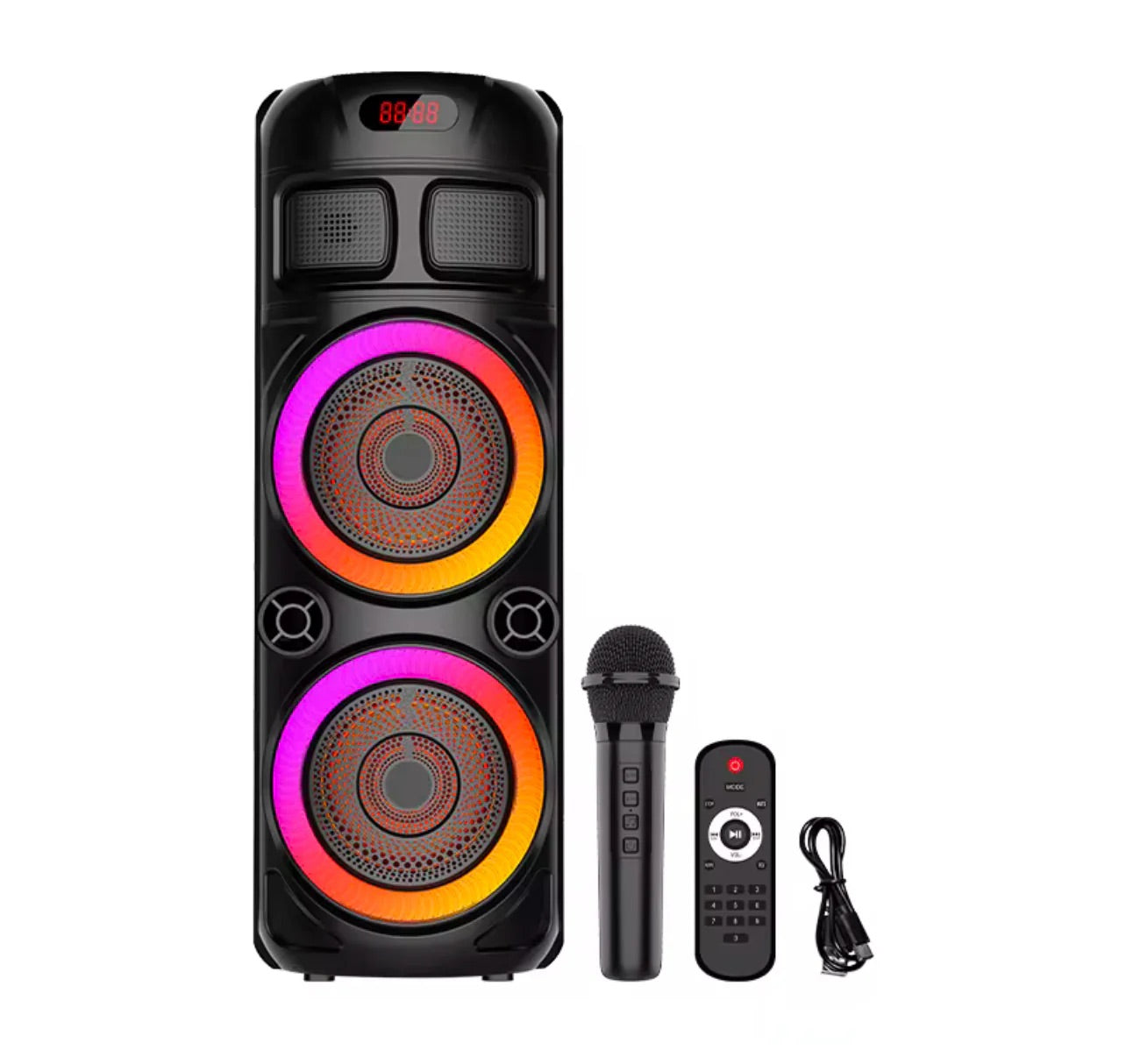 Boxa Portabila DR 8839, Cu 2 Difuzoare De 8,5 Inch ,83 Cm, Card, Radio FM, Microfon, Telecomanda Si Lumini, Negru