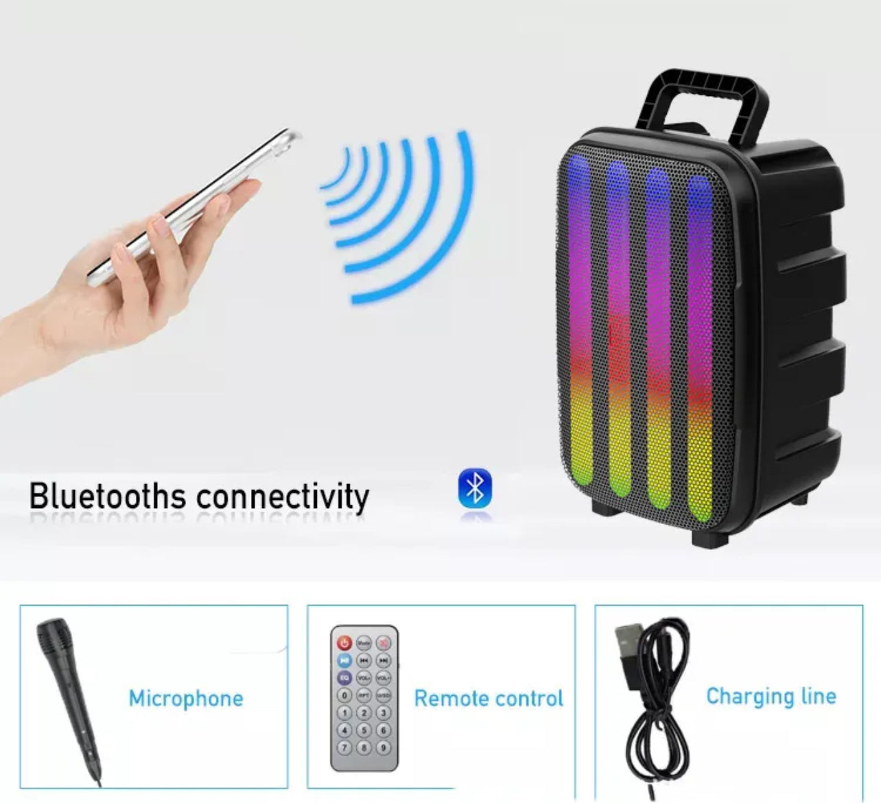 Boxă Portabilă Wireless Bluetooth cu Sunet Surround și Lumini LED - Difuzor de 8 Inch pentru Experiențe Audio Premium în Aer Liber, Engross