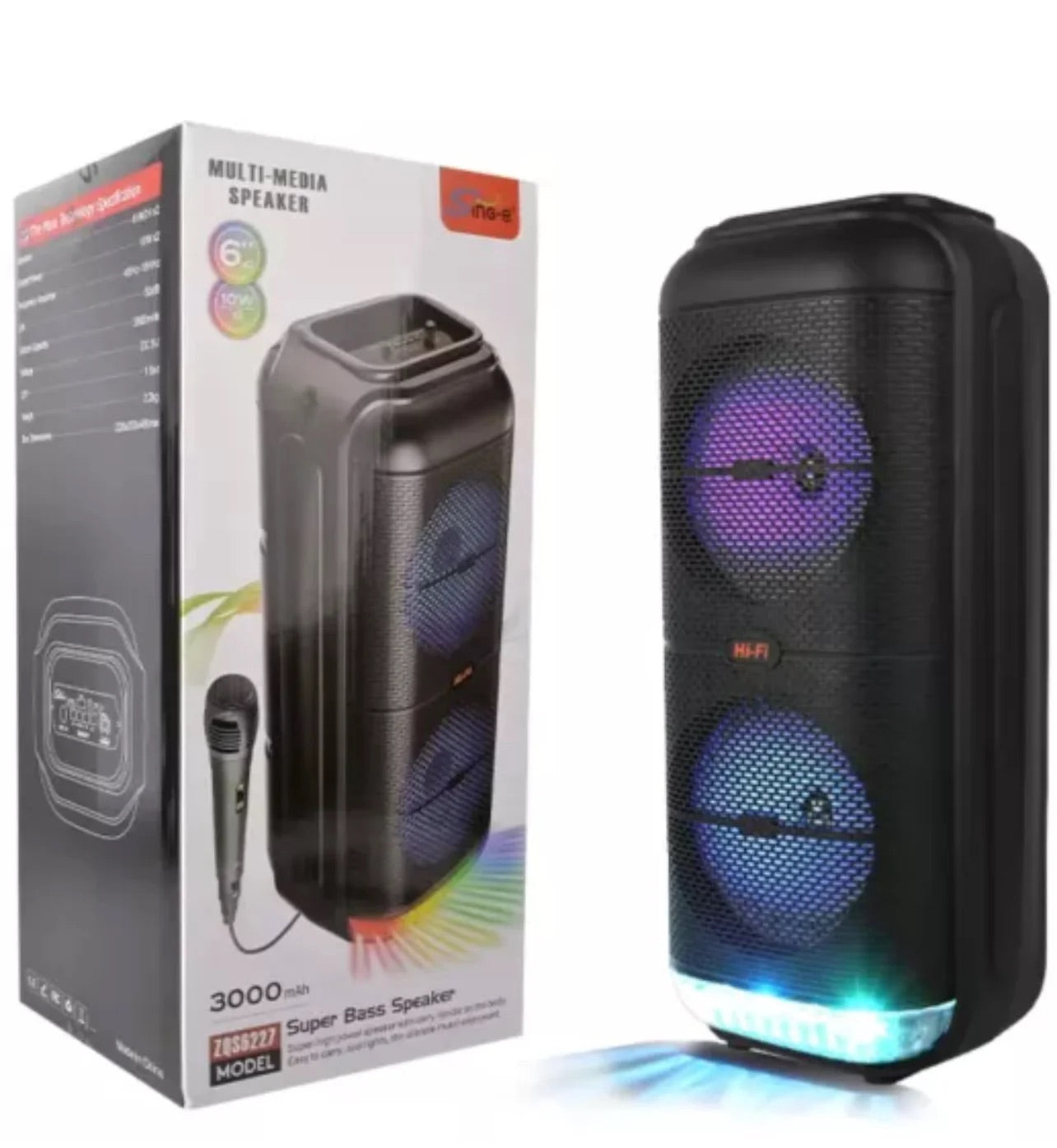 Boxa portabila cu microfon ZQS6227 400W PMPO BT/FM/USB/TWS RGB