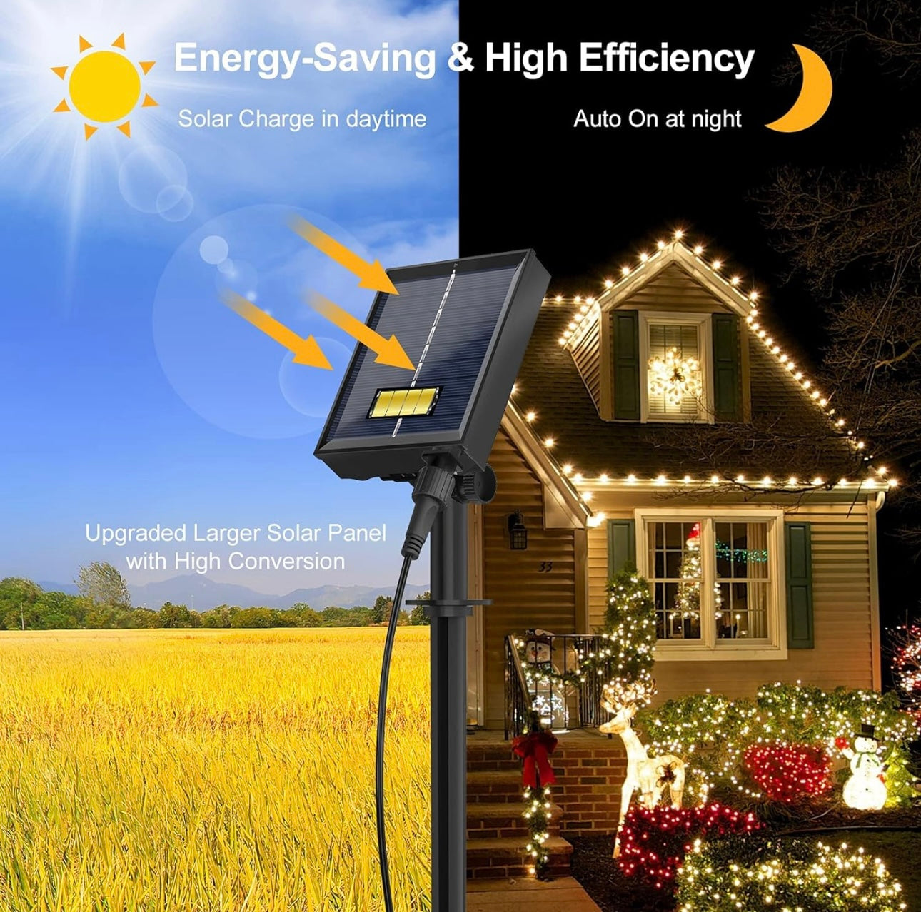 Ghirlanda Luminoasa Solara din Cupru 30M, cu 300 MiniLED-uri, 8 Programe, telecomanda