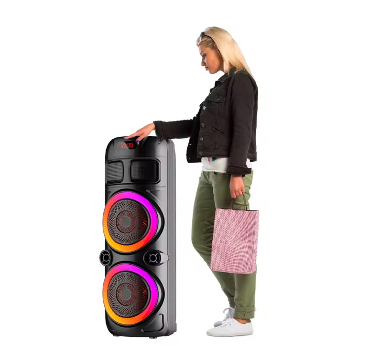 Boxa Portabila DR 8839, Cu 2 Difuzoare De 8,5 Inch ,83 Cm, Card, Radio FM, Microfon, Telecomanda Si Lumini, Negru