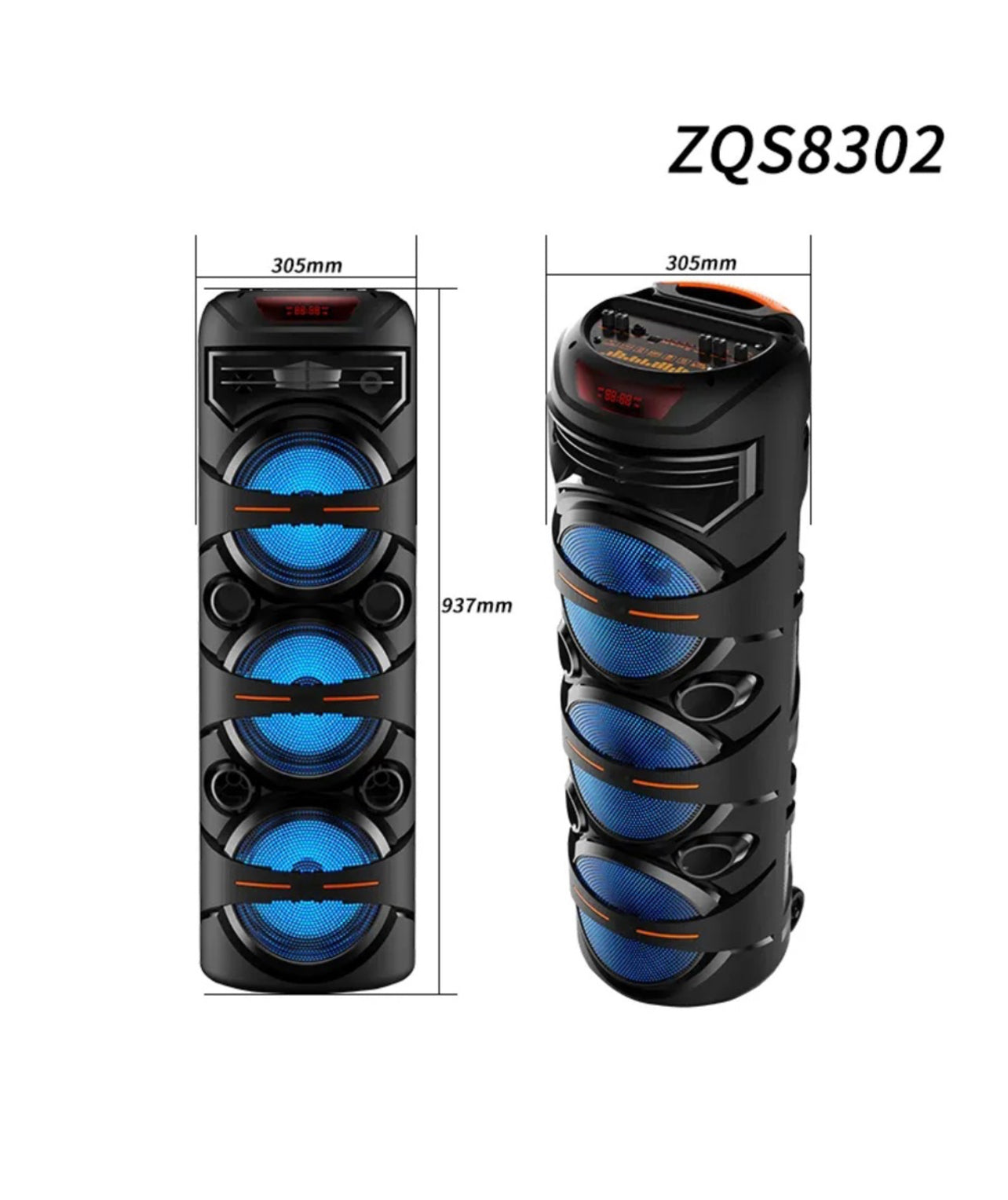 Boxa Portabila ZQS8221, 3 Difuzoare X 8inch, 94 Cm, 400w PMPO, Microfon Wireless, Bass Puternic, Leduri, Telecomanda