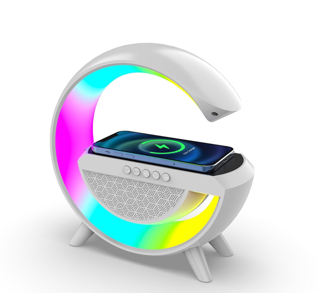 Statie Incarcare Wireless 3 in 1 cu lampa RGB si Boxa Bluetooth