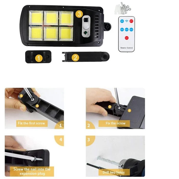 Lampa Cu Incarcare Solara, Panou Solar Integrat, Telecomanda, Sistem De Prindere, 6500 K, IP65, Model W756-3, Negru,EN GROSS
