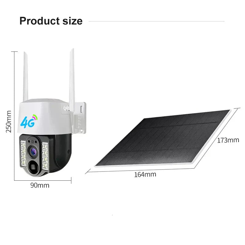 Camera Supraveghere portabila acumulatori inclusi de 8000mah, cu SIM, conexiune 4G, 3MP 2048 x 1536 si panou solar, intelligent tracking, PTZ, Micro SD, Rotire, Alarma miscare, Interior & Exterior,EN GROSS