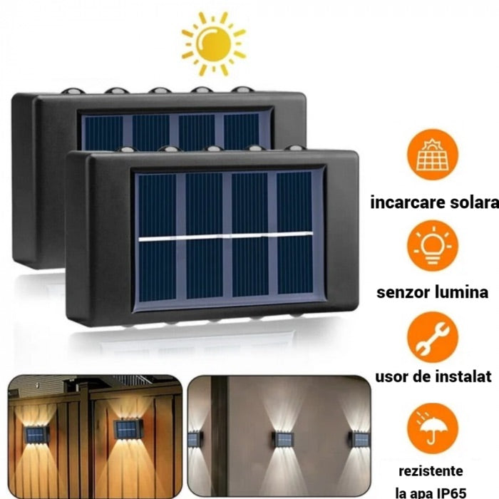 Lampa solara cu 10 LED, cu lumini bidirectionale, rezistente la apa-engross