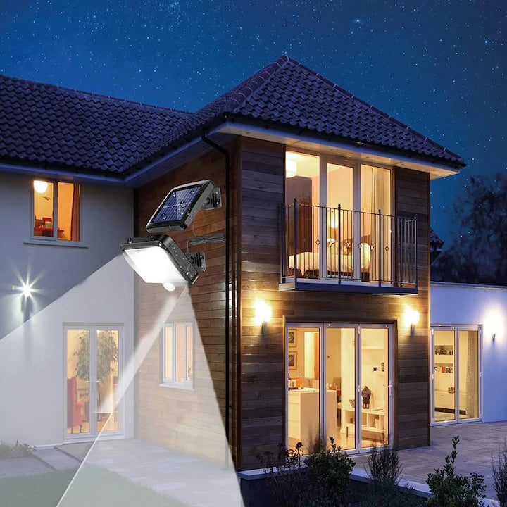 Lampa Solara LED Cu Telecomanda, Ajustabila, 120 COB LED, Senzor De Miscare Si Lumina, Baterie Inclusa 1200 mAh, 260 LM, Lungime Cablu 5 Metri, Rezistenta La Apa, Negru engross