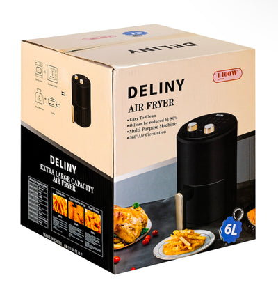 Friteuza cu aer cald, Deliny CHEF, Capacitate 6L,1400 W, Negru