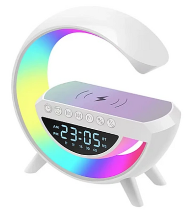 Boxa Portabila 4 in 1: Boxa Bluetooth, Radio, Lampa LED RGB, Ceas cu Alarma, Incarcare Wireless Telefon