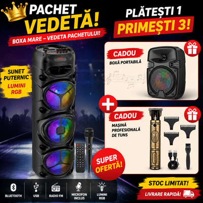 Boxa portabila Bluetooth cu 3 Difuzoare 1800W P.M.P.O mi de 8″ ZQS8301 Telecomanda si Microfon,95cm înălțime