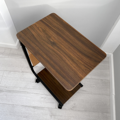 Masuta din otel carbon pentru cafea, 4 roti, 2 blaturi din lemn, buzunar de depozitare, 65 (H) x 45 (L) x 30 (l) cm, natur