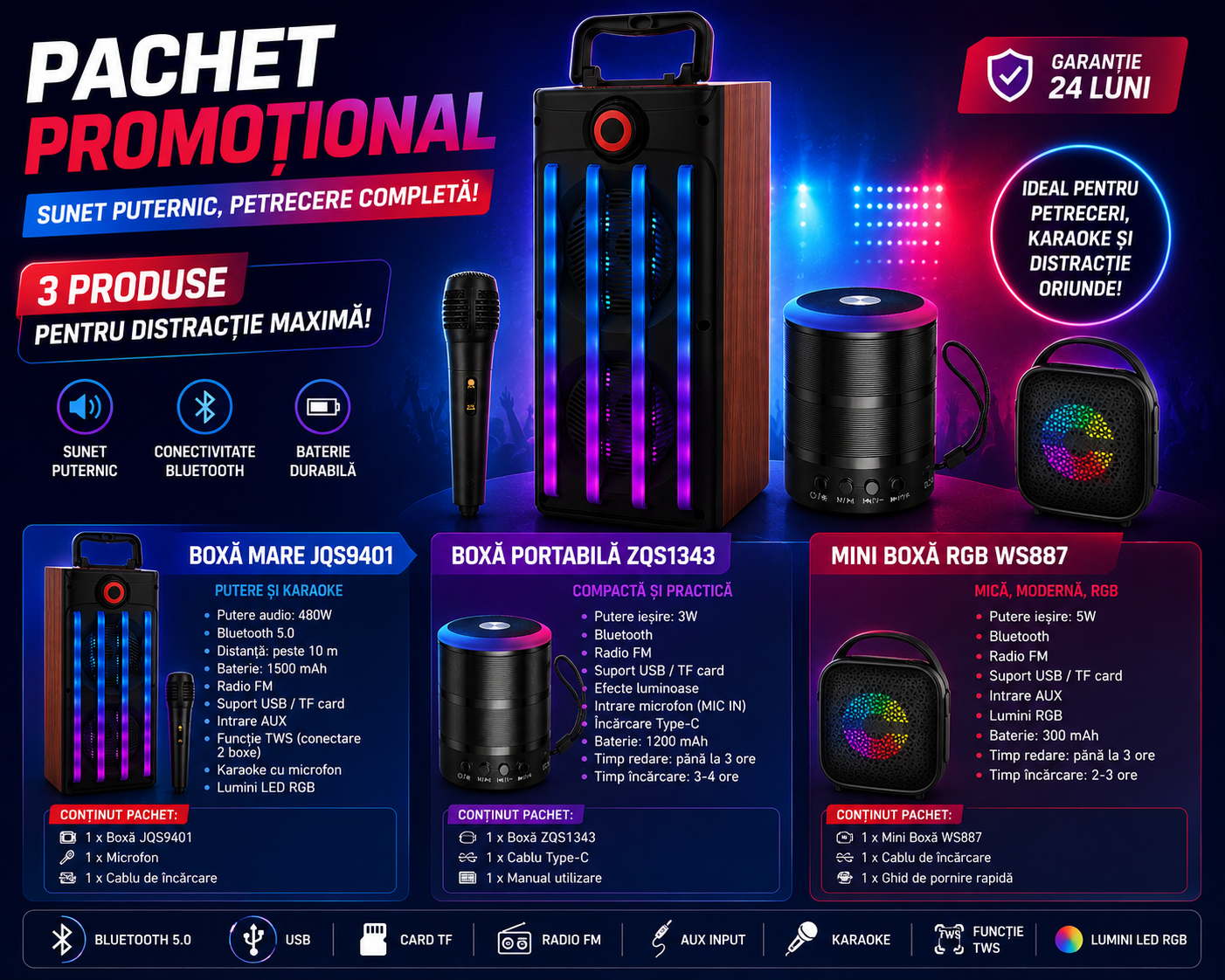 Mega Pack Karaoke & Party – 3 Produse într-un Singur Set