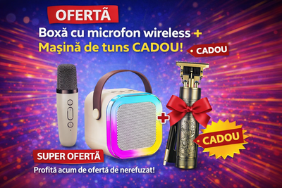 boxă portabilă, roz, 6W, iluminare LED, schimbare voce, baterii reîncărcabile + masina de tuns cadou !