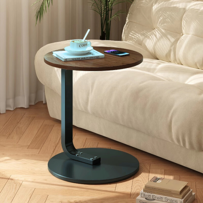 Masuta rotunda pentru cafea, lemn cu metal, 50 x 60 cm, natur cu negru