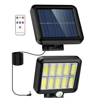 Lampa Solara LED Cu Telecomanda, Ajustabila, 120 COB LED, Senzor De Miscare Si Lumina, Baterie Inclusa 1200 mAh, 260 LM, Lungime Cablu 5 Metri, Rezistenta La Apa, Negru engross