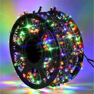 nstalatie de craciun liniara, interior/exterior, rola 50m,8 jocuri de lumini, multicolora, fir negru